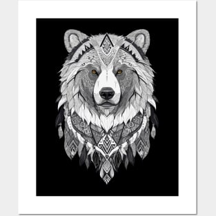 Bear Spirit Animal Geometric and Linework Design Posters and Art